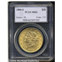 1896-S $20 MS62 PCGS. A well struck and satiny
