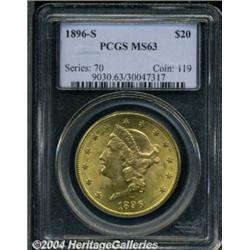 1896-S $20 MS63 PCGS. Sparkling mint luster