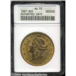 1897 $20--Repunched Date--AU55 ANACS. The base