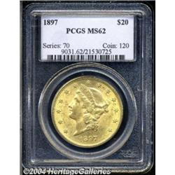 1897 $20 MS62 PCGS. Light yellow-gold surfaces