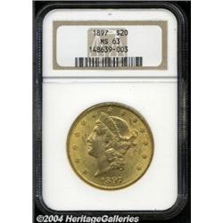 1897 $20 MS63 NGC. Fully lustrous, yet