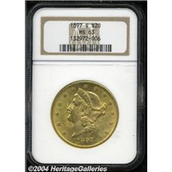 1897-S $20 MS63 NGC. Medium peach-gold color