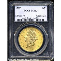 1899 $20 MS63 PCGS. Delicate coppery-gold