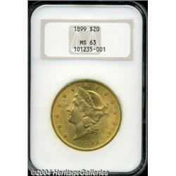 1899 $20 MS63 NGC. A sharp, satin-like example