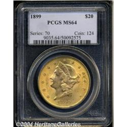 1899 $20 MS64 PCGS. Sharply struck throughout
