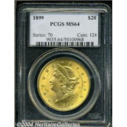 1899 $20 MS64 PCGS. Well struck with radiantly