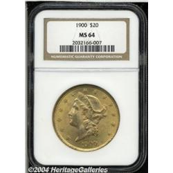 1900 $20 MS64 NGC. Sharply struck with rich