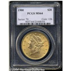 1900 $20 MS64 PCGS. Unmarked fields and rich
