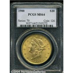 1900 $20 MS64 PCGS. Sharply defined with the
