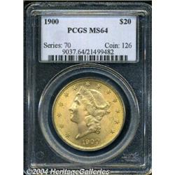 1900 $20 MS64 PCGS. A lustrous and exquisitely