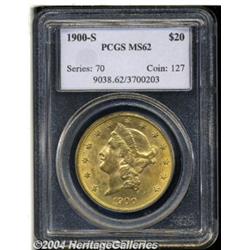 1900-S $20 MS62 PCGS. A flashy lemon-gold