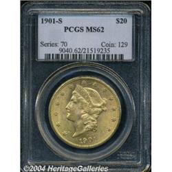 1901-S $20 MS62 PCGS. Frosty luster and a good