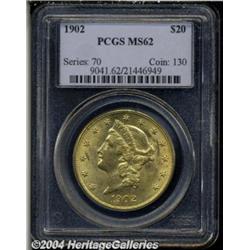 1902 $20 MS62 PCGS. The richly frosted,