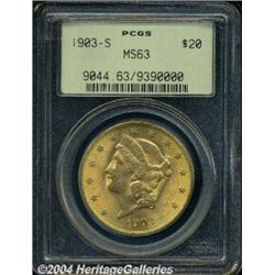 1903-S $20 MS63 PCGS. Frosted mint luster