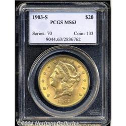 1903-S $20 MS63 PCGS. A lovely golden tinted