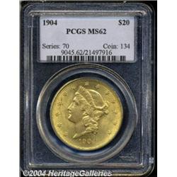 1904 $20 MS62 PCGS. The bright mustard-gold