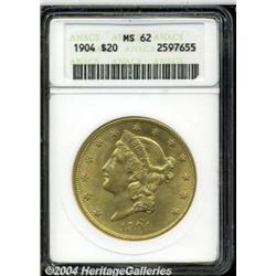1904 $20 MS62 ANACS. Bright luster bursts