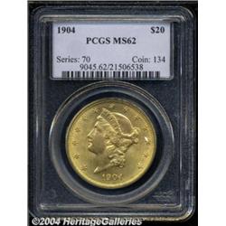 1904 $20 MS62 PCGS. This lustrous double eagle