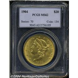 1904 $20 MS62 PCGS. Lustrous, deep