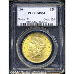 1904 $20 MS64 PCGS. Satiny with especially