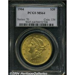 1904 $20 MS64 PCGS. A lovely near-Gem that has
