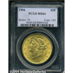 1904 $20 MS64 PCGS. Bright golden luster, a