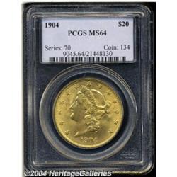 1904 $20 MS64 PCGS. A lustrous and crisply