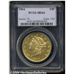 1904 $20 MS64 PCGS. A modestly prooflike