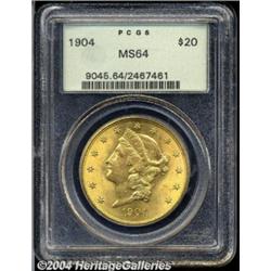 1904 $20 MS64 PCGS. Radiant lemon-gold color