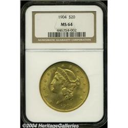 1904 $20 MS64 NGC. Sharply impressed with