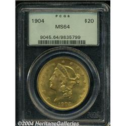 1904 $20 MS64 PCGS. Boldly struck with deep
