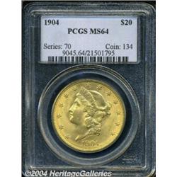 1904 $20 MS64 PCGS. Bright apricot-gold covers