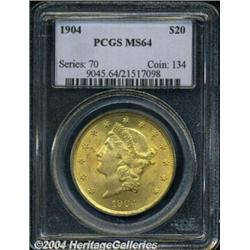 1904 $20 MS64 PCGS. The satiny surfaces are