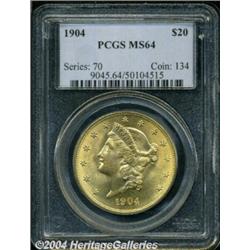 1904 $20 MS64 PCGS. Rich golden luster over