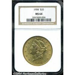 1904 $20 MS64 NGC. The minimally marked,