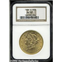 1904-S $20 MS63 NGC. This boldly struck,