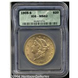 1905-S $20 MS62 ICG. A sharply struck and
