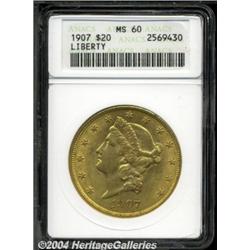1907 $20 MS60 ANACS. Contact marks are fairly