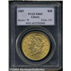 1907 $20 MS63 PCGS. Copper-gold coloration