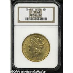 1907 $20 MS63 NGC. Apricot coloration over