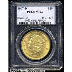 1907-D $20 MS62 PCGS. Appealing olive and