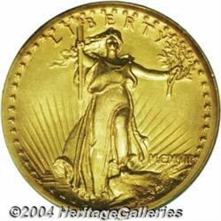 1907 $20 High Relief, Wire Rim AU55 PCGS. A