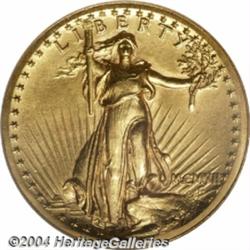 1907 $20 High Relief, Wire Rim MS63 NGC. This