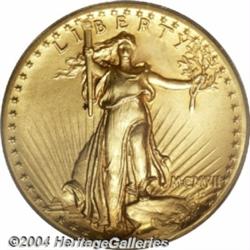 1907 $20 High Relief, Wire Rim MS63 PCGS. A