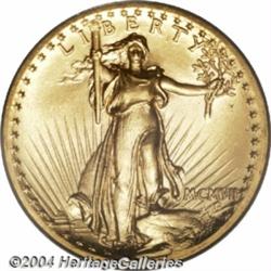 1907 $20 High Relief, Flat Rim MS65 PCGS. An