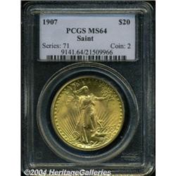 1907 $20 Arabic Numerals MS64 PCGS. A sharply
