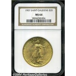 1907 $20 Arabic Numerals MS64 NGC.