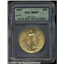 1907 $20 Arabic Numerals MS64 ICG. Booming