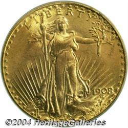 1908 $20 No Motto MS66 PCGS. Ex: Wells Fargo.