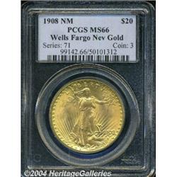 1908 $20 No Motto, Wells Fargo MS66 PCGS. A